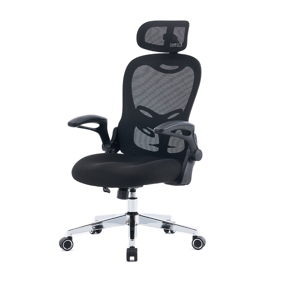 5140 Fekete/fehér ergonomikus hálós irodai szék, magas támlájú számítógépes szék