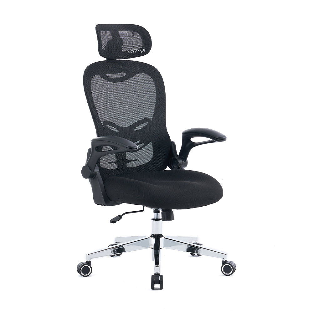 5140 Fekete/fehér ergonomikus hálós irodai szék, magas támlájú számítógépes szék