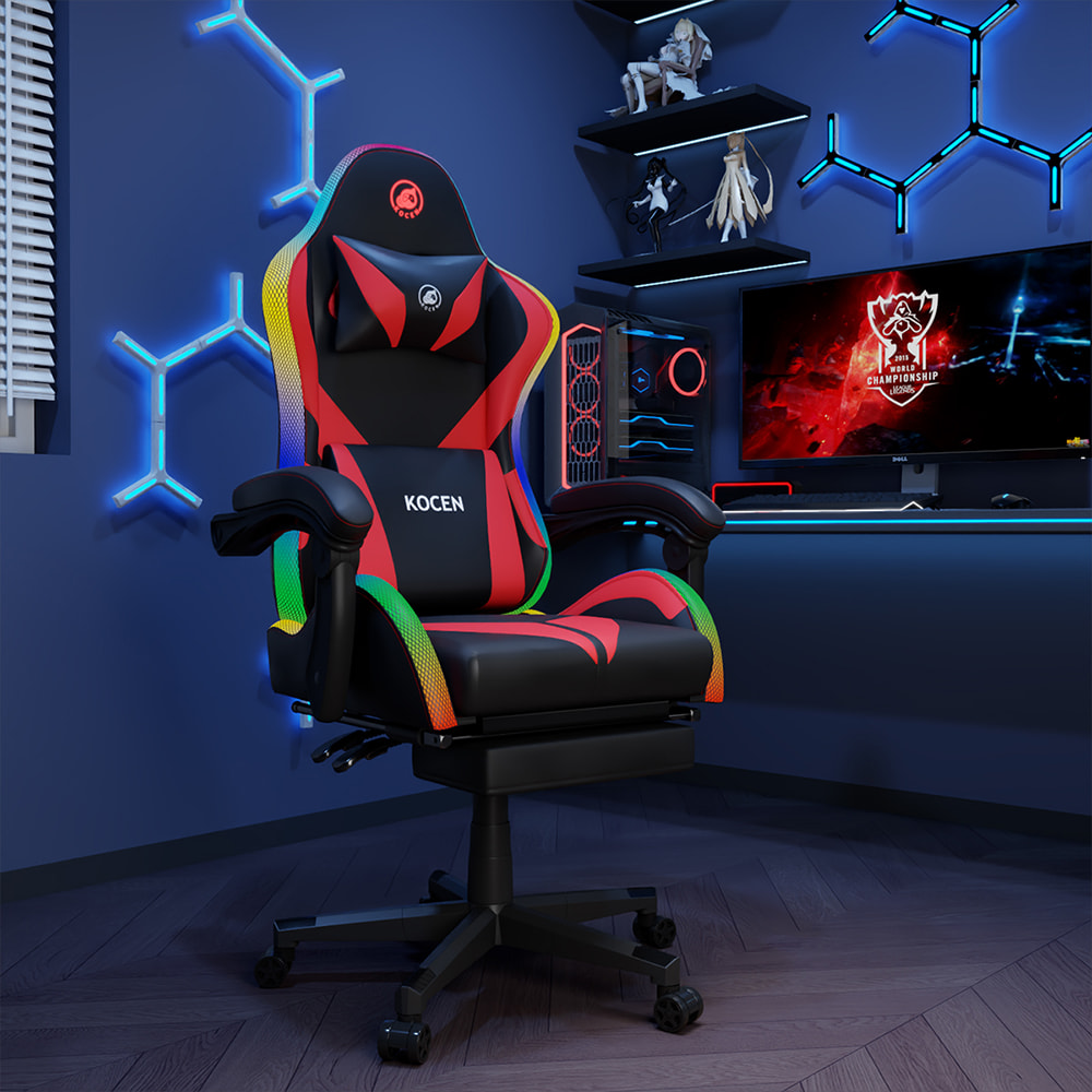 PU bőrszövet játékszék, Esports szék több színben állítható RGB világítással, USB tápellátás, távirányító
