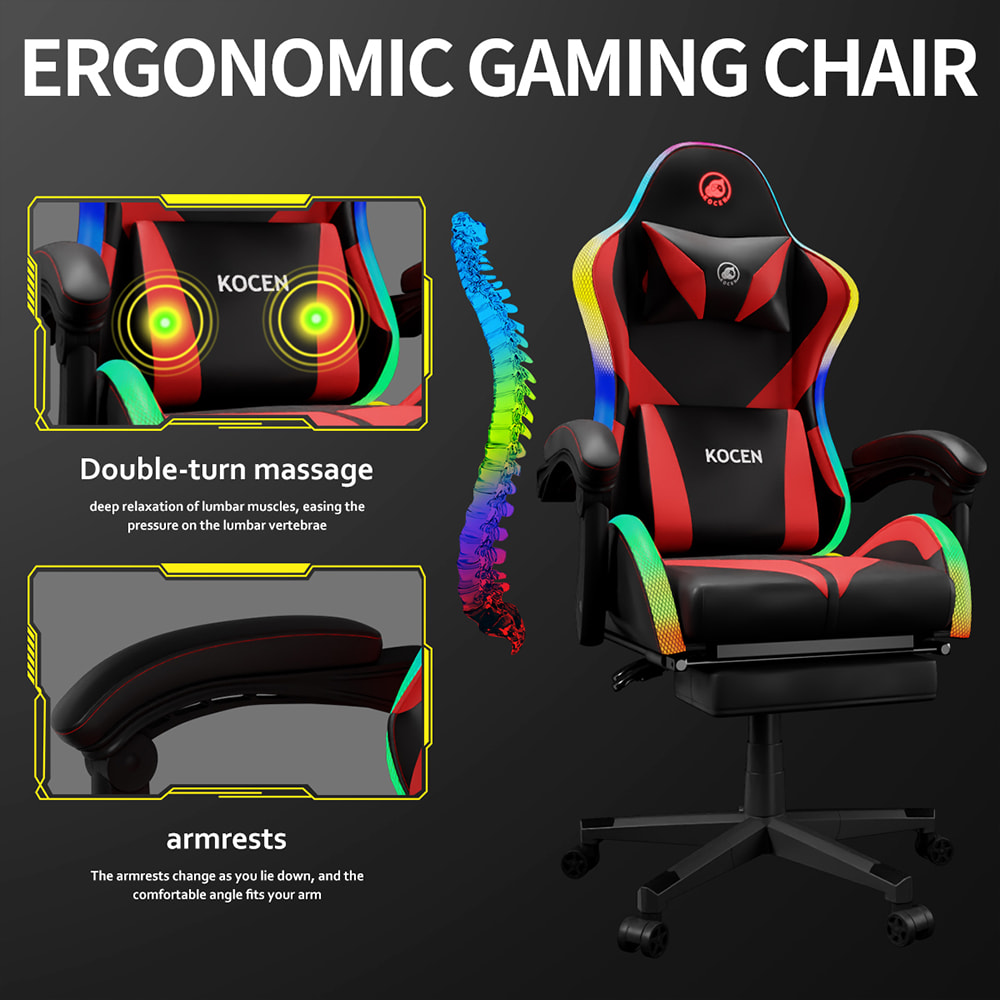 PU bőrszövet játékszék, Esports szék több színben állítható RGB világítással, USB tápellátás, távirányító
